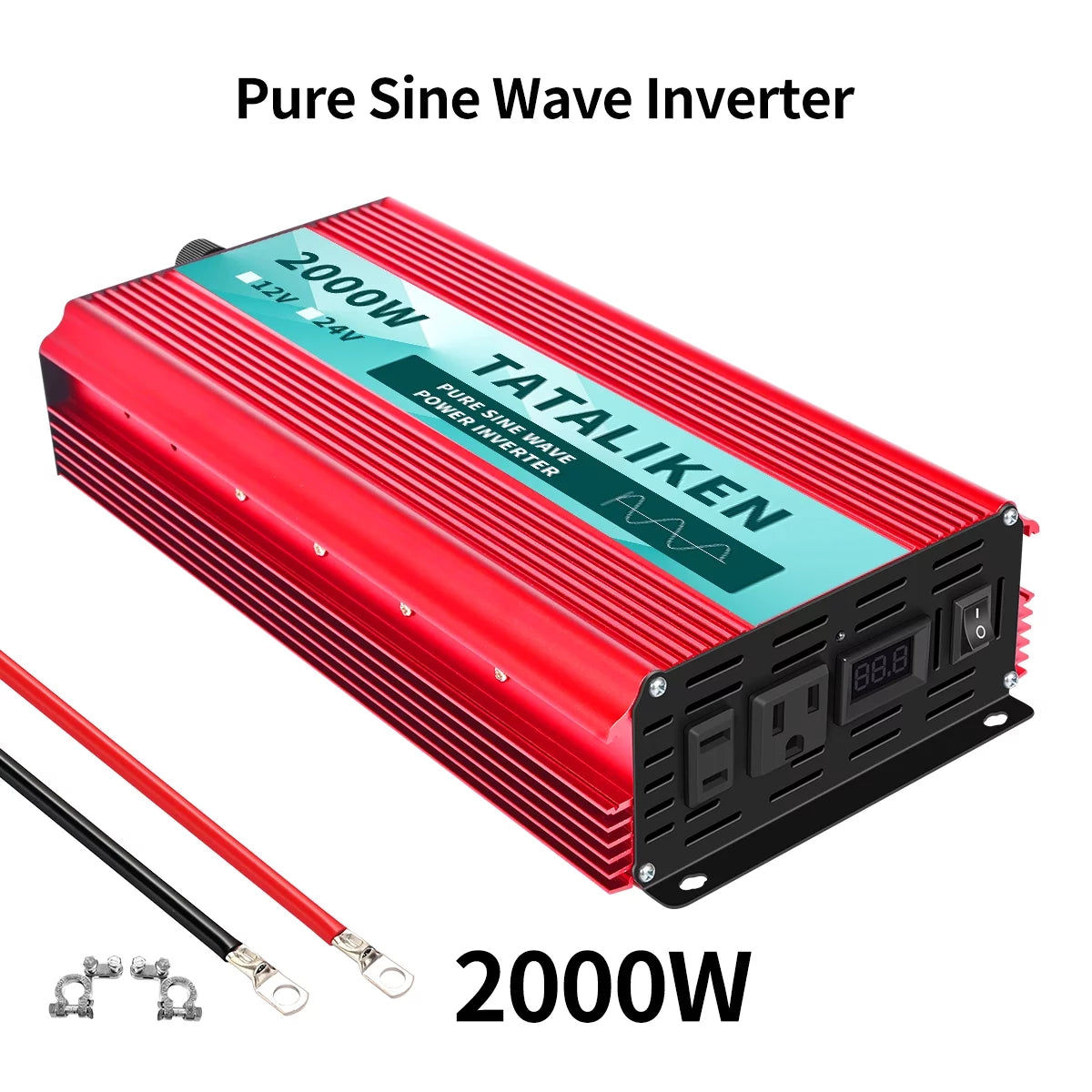2000 Watts Pure Sine Wave Power Inverter DC 12V to AC 110V/120V with 2 AC Outlets H9963