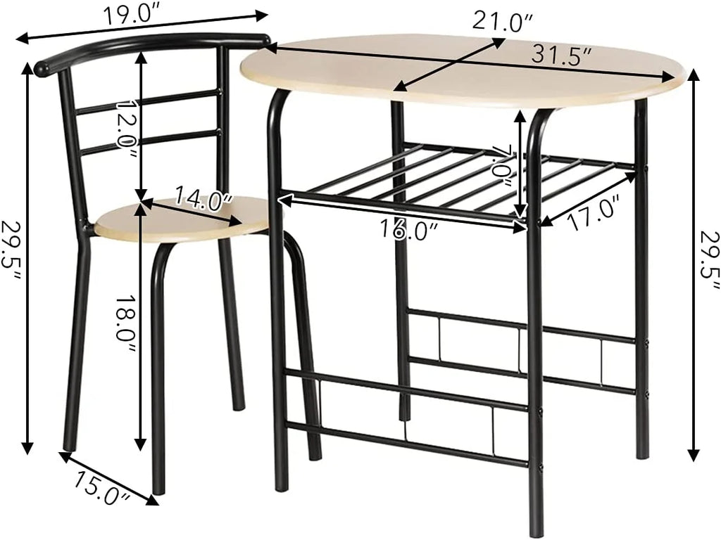 3 Pieces Dining Set with Metal Frame & Storage Shelf P796028