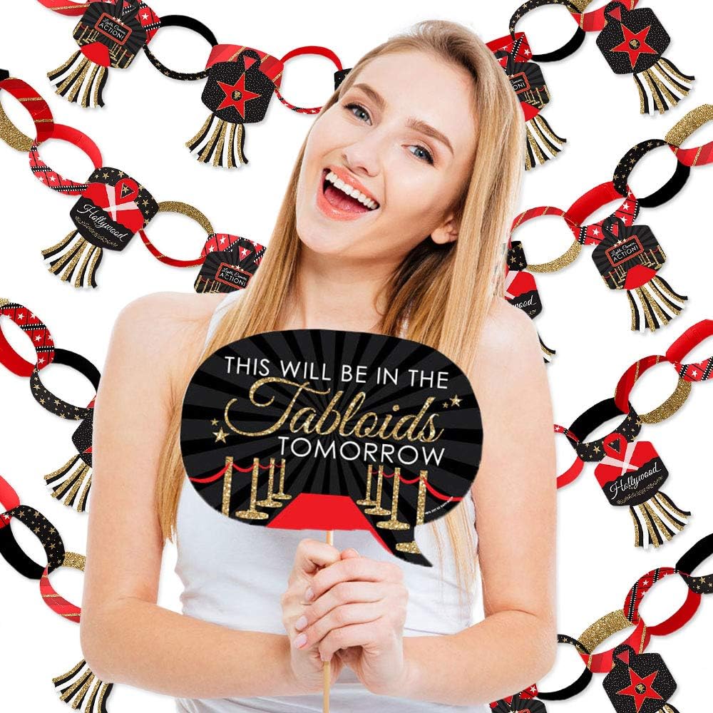 Red Carpet Hollywood Banner and Photo Booth Decorations Party Supplies Kit C94822