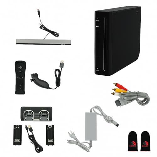 Black Wii Console with 2 Remotes, 2 Nunchucks, Dual Dock Stand, Sensor Bar, AV Cable Q93315