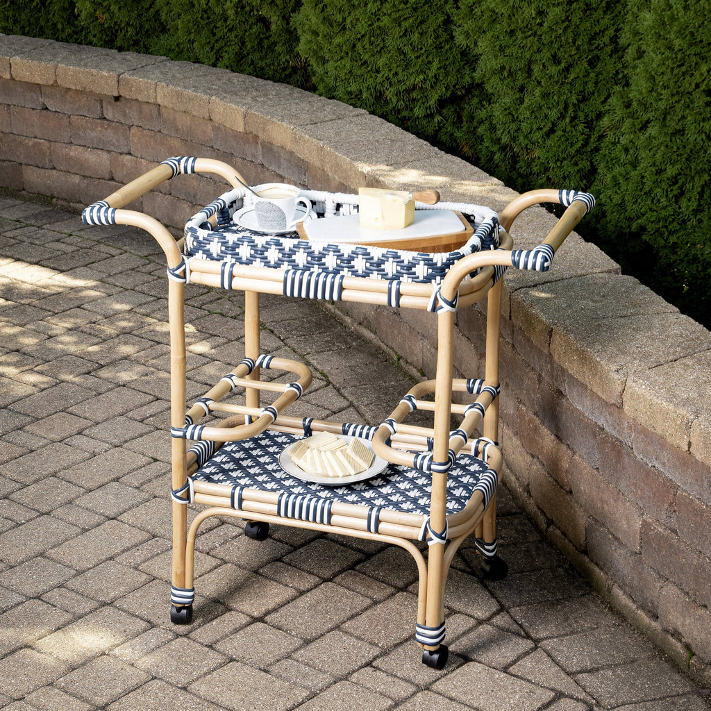 Blue & White Rattan Bar Cart I98201