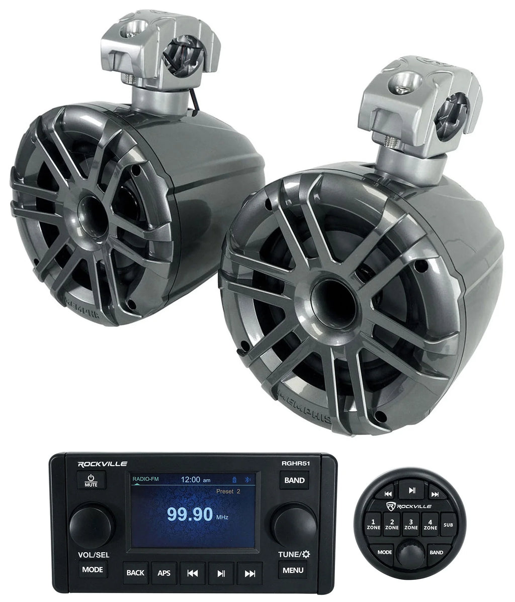 Grey 6.5" Marine Wakeboard Tower Speakers with Single-Din Receiver N96532
