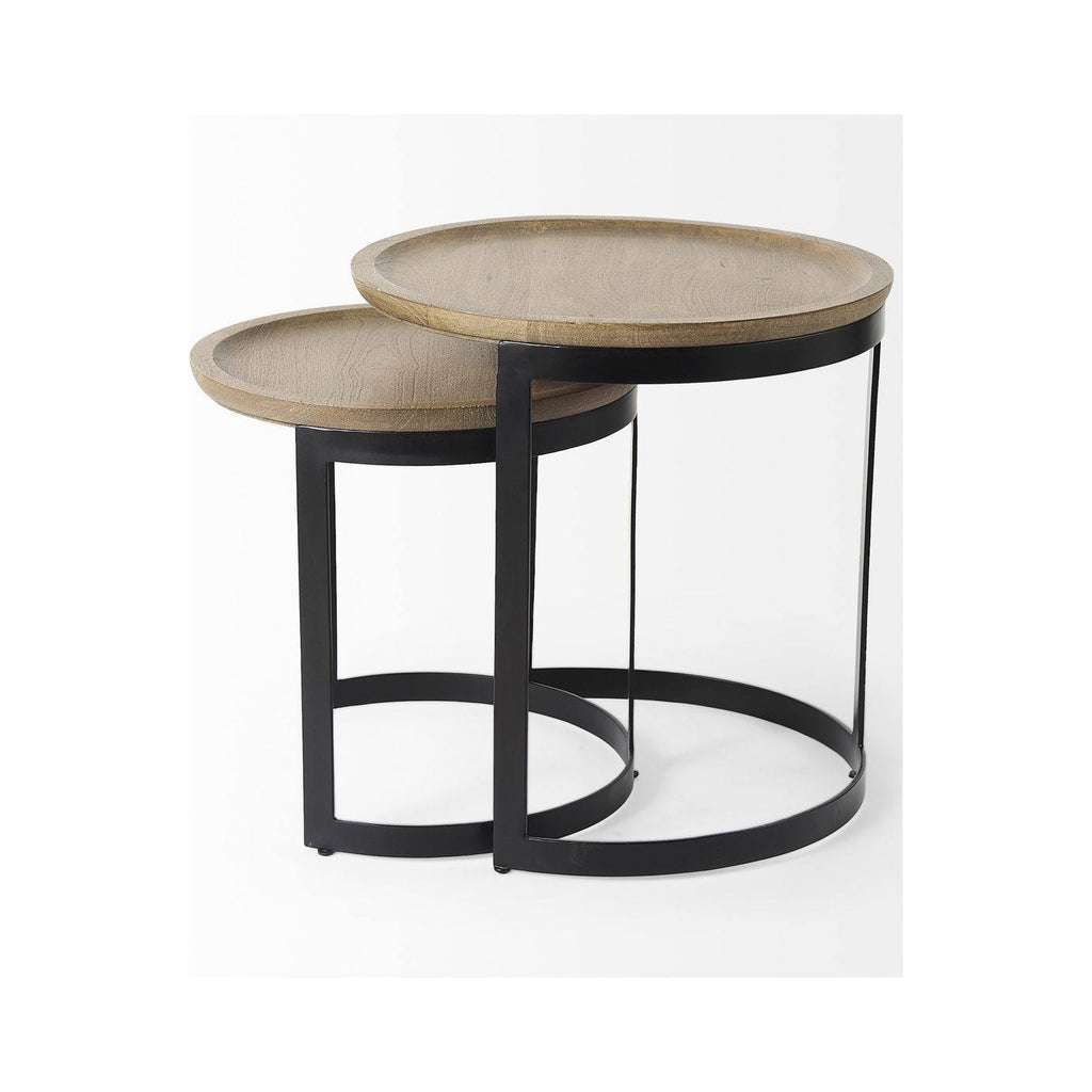 Light Brown Wood Round Nesting Side Tables Set of 2 Q712