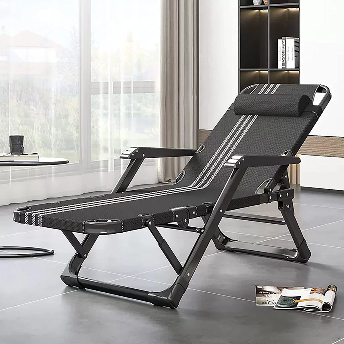Folding Adjustable 5-Position Outdoor Chaise Lounge Chair with Headrest M104