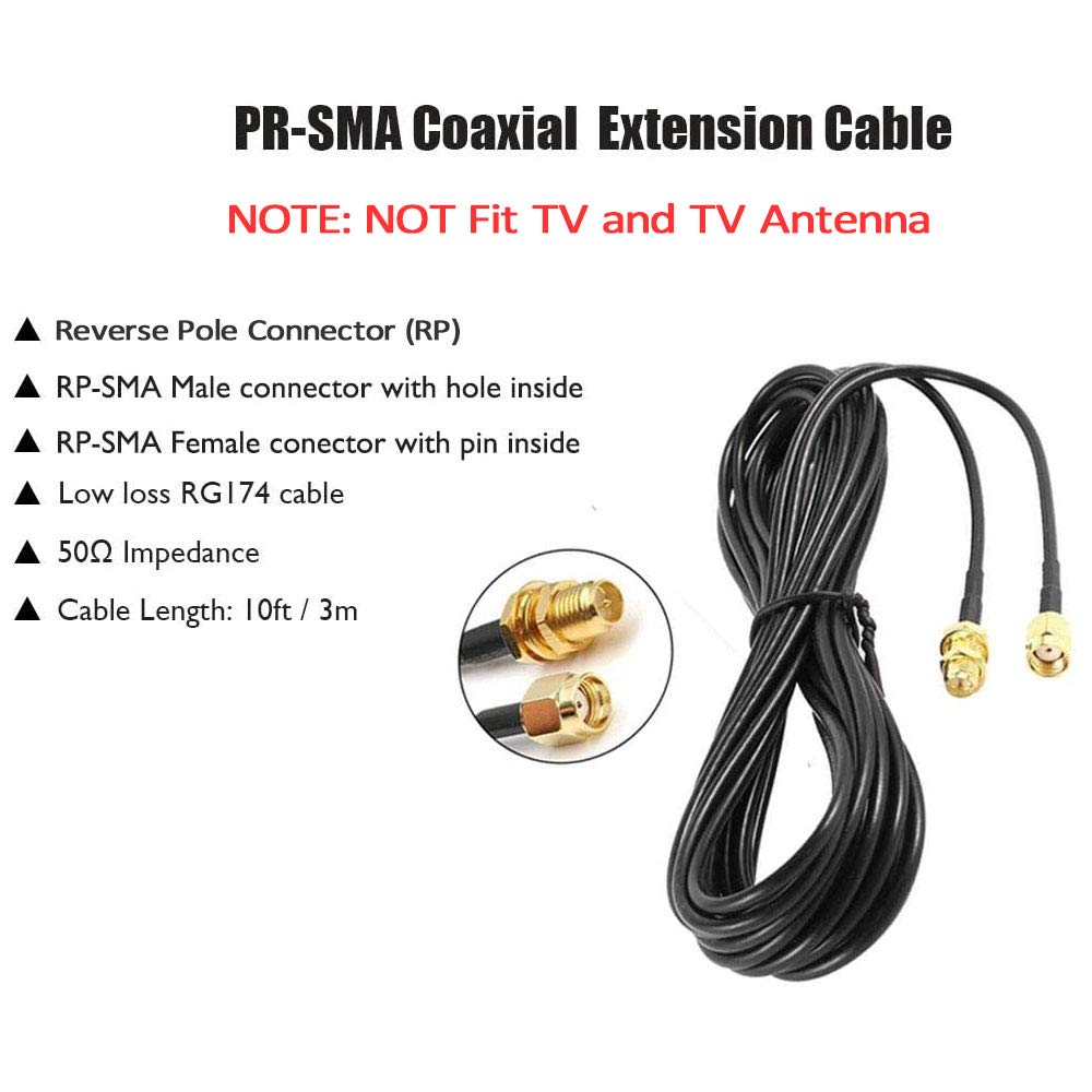 2Pack 33ft WiFi Antenna Extension Cable RP-SMA Male to Female Connector D88432