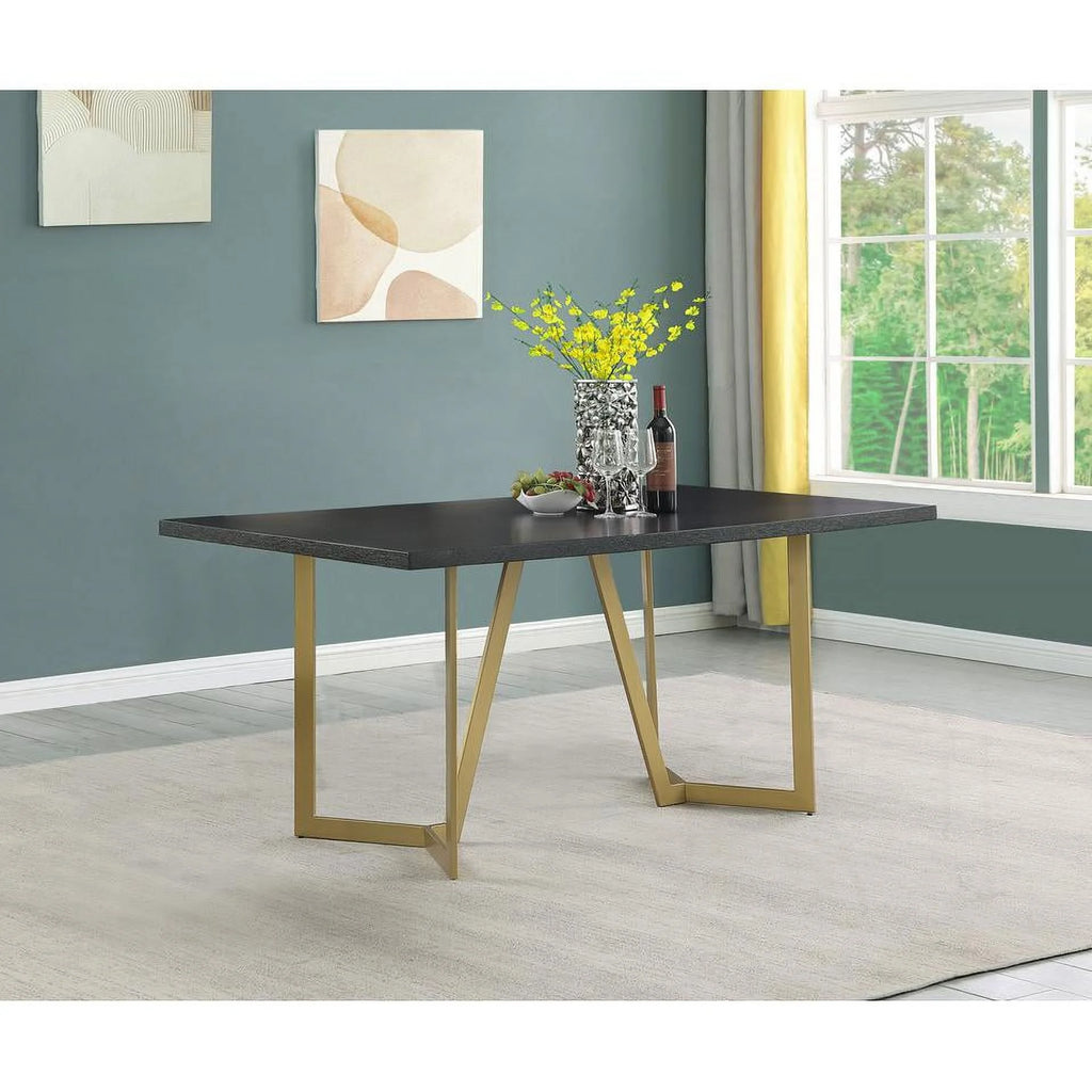 5pc Black Wood Dining Table with 4 Dark Grey Velvet Chairs C899202
