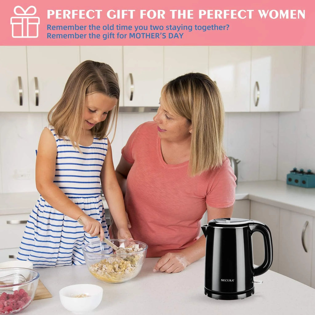 Stainless Steel Double Wall Electric Kettle 1.0L Black V49544