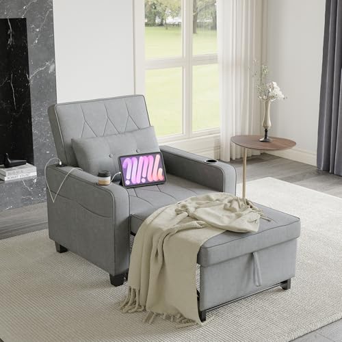 Black Leather Convertible Sofa Chair Bed E6259