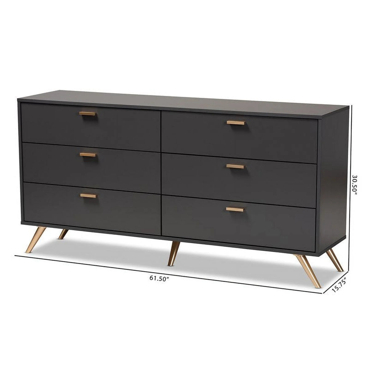 Dark Grey Gold Wood 6-Drawer Dresser S444