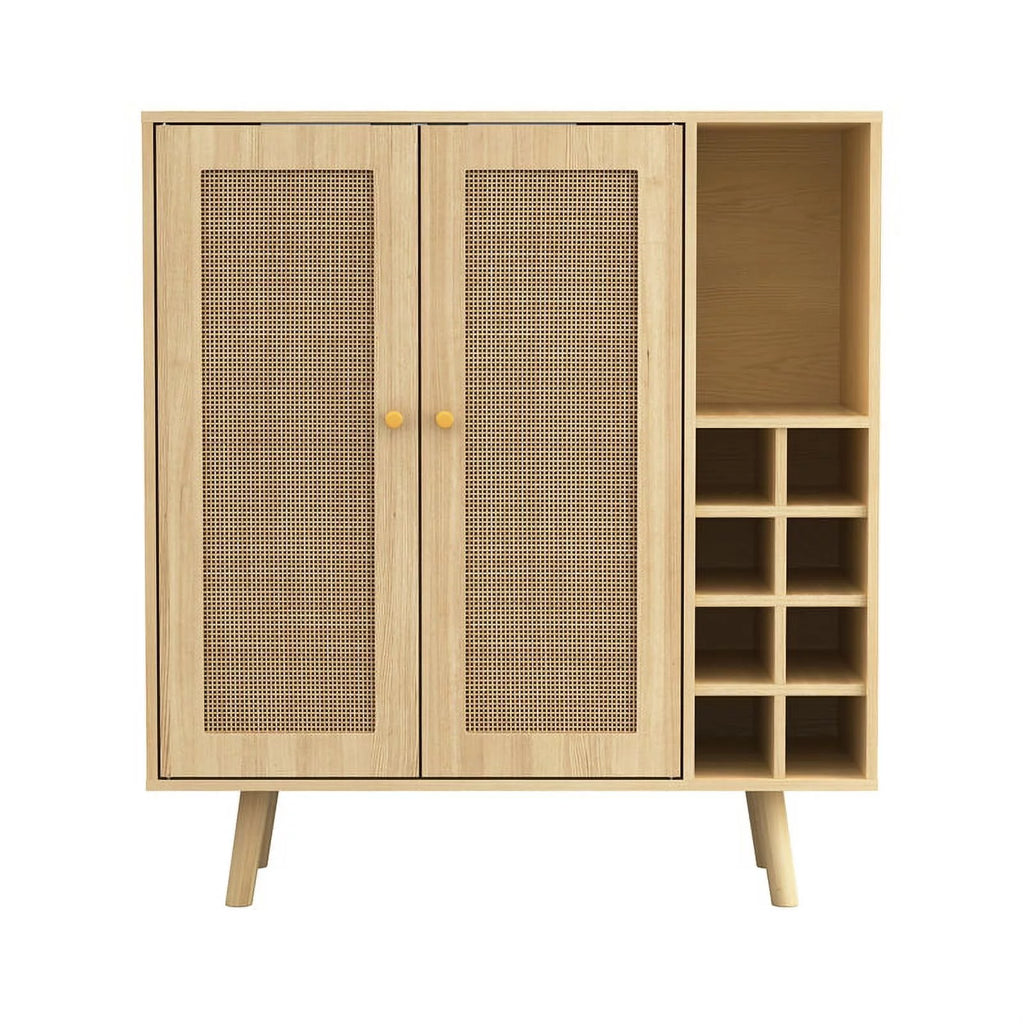 Modern Engineered Wood Bar Cabinet with Rattan Inlay in Oak D1279