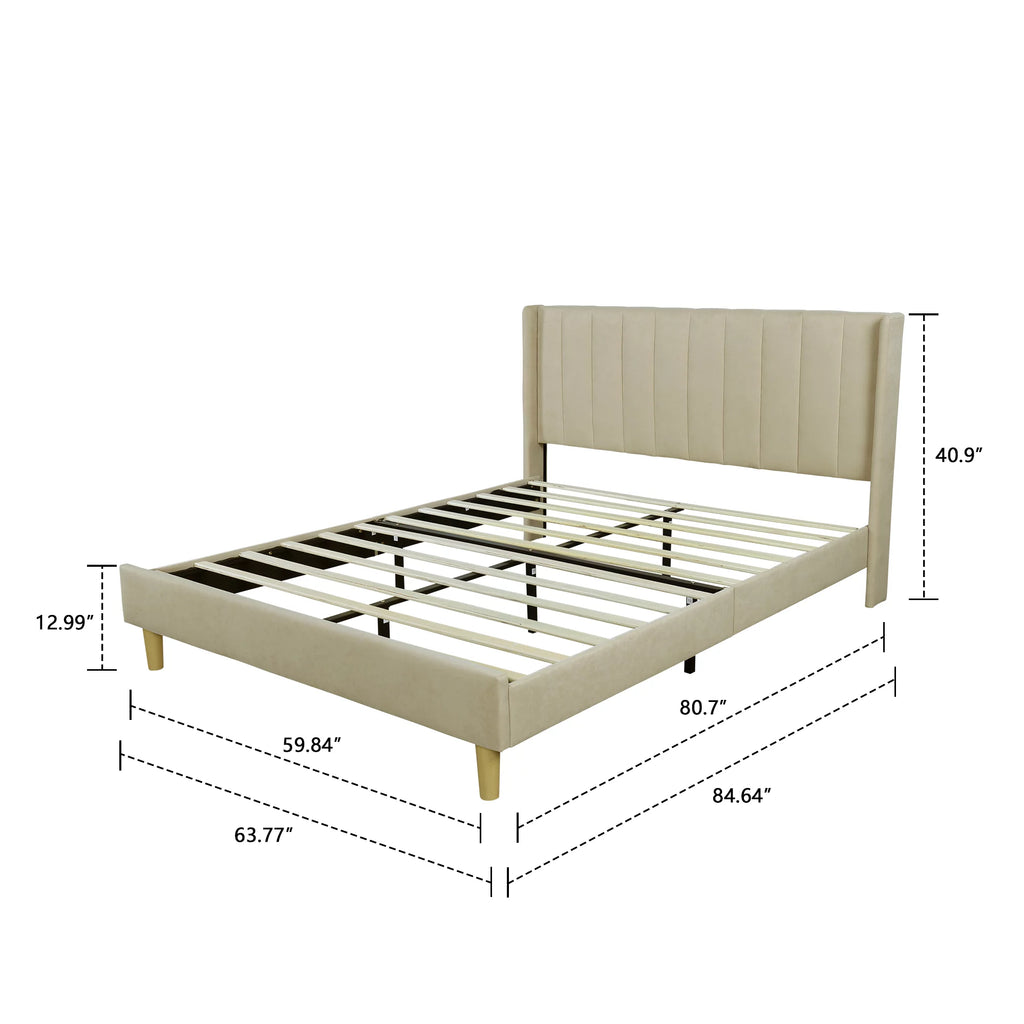 Full Low Profile Upholstered Platform Bed Dark-Grey Velvet P268