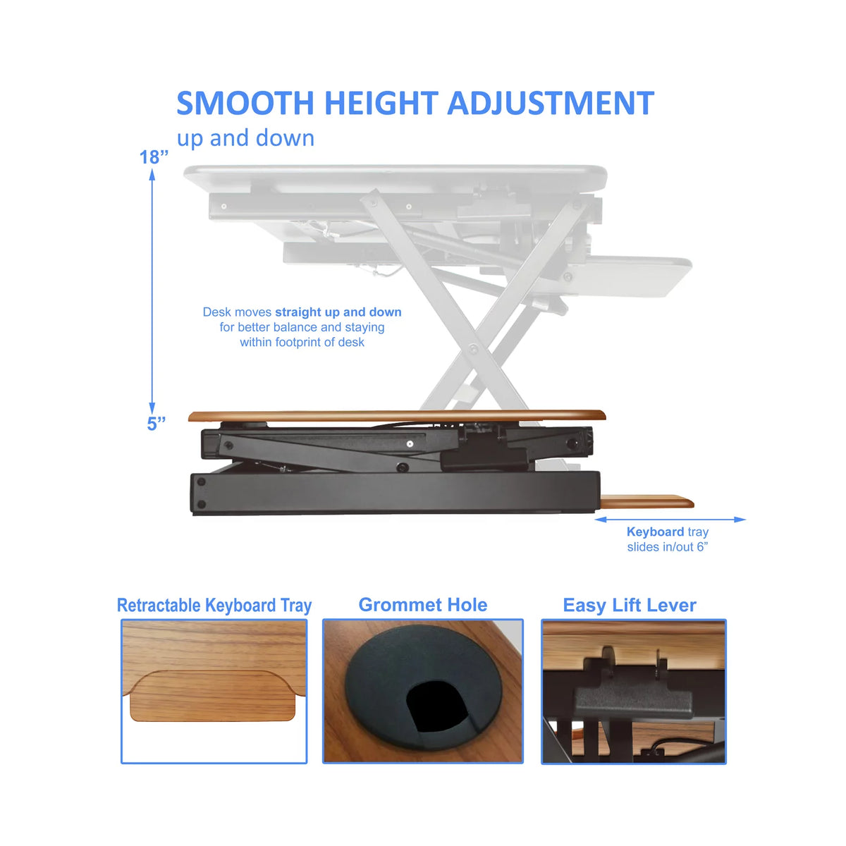 32" Height Adjustable Standing Desk Converter Teak Wood Grain L27560