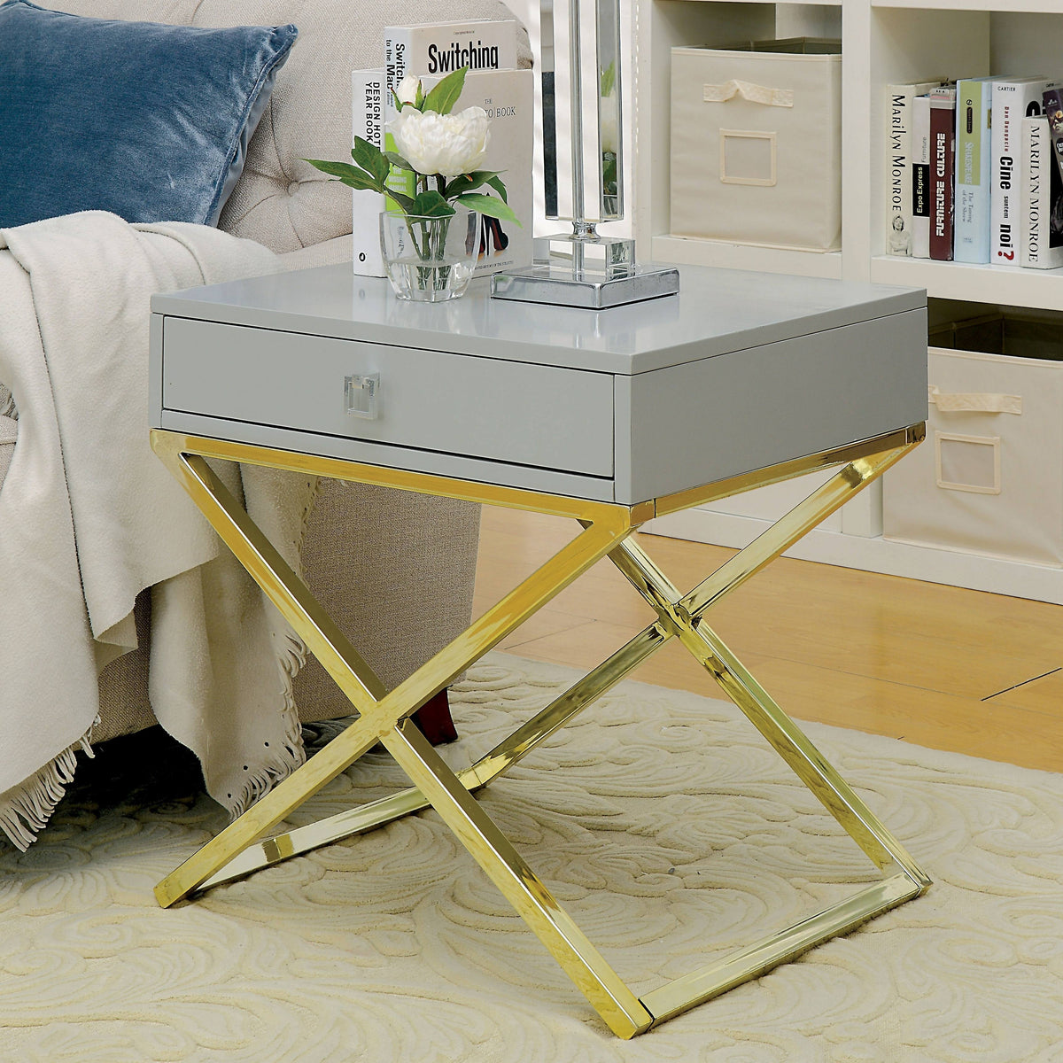 Red Metal X-Base Side Table E364979