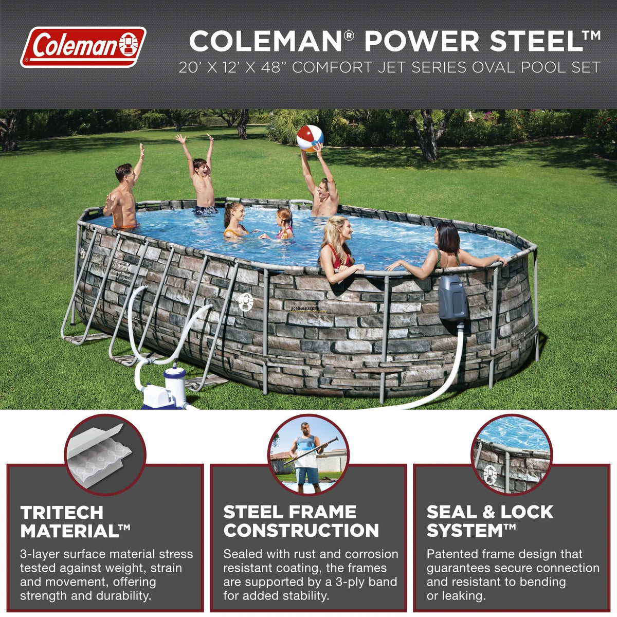 20' Power Steel Oval Above Ground Pool Z636074
