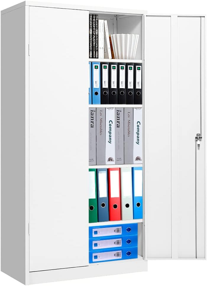 Tall Metal Locking Steel Storage Cabinet with 4 Adjustable Shelves and 2 Doors, 72”H×36”W×18”D, Grey N60716