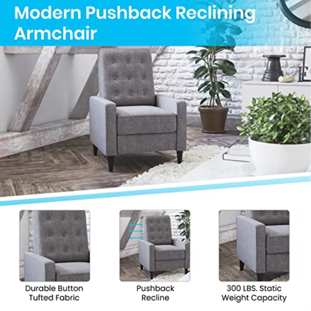 Gray Fabric Push Back Recliner E552118
