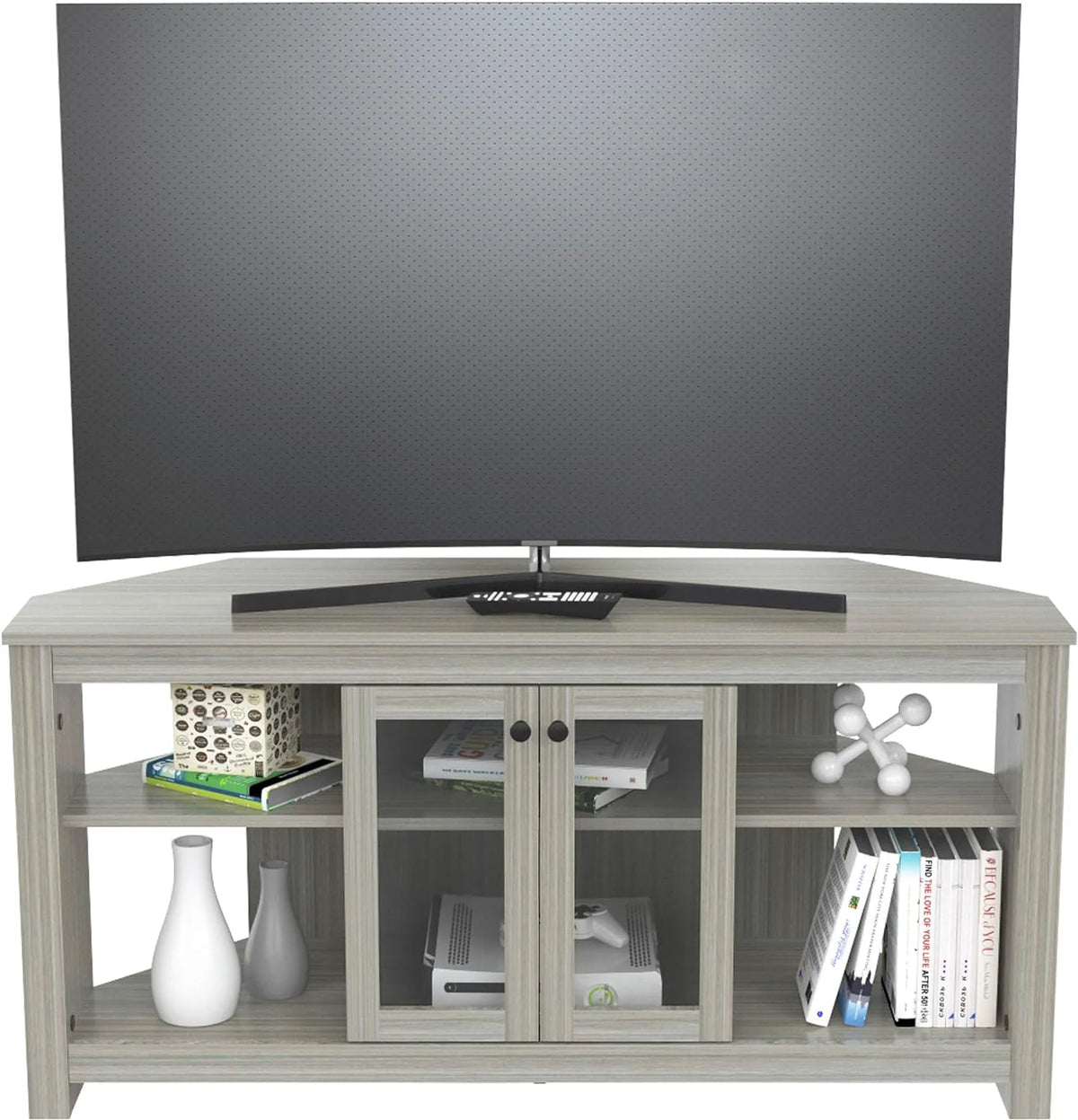 Oak Corner TV Stand with Glass Doors F682428