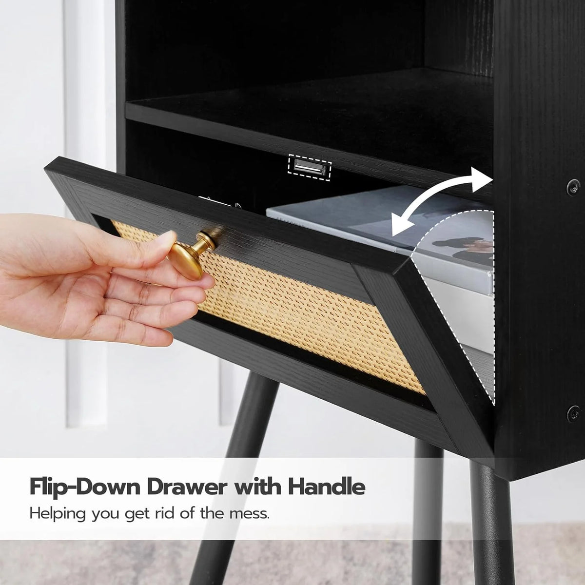 Set of 2 Black Nightstand with Flip-Down Drawer L11878