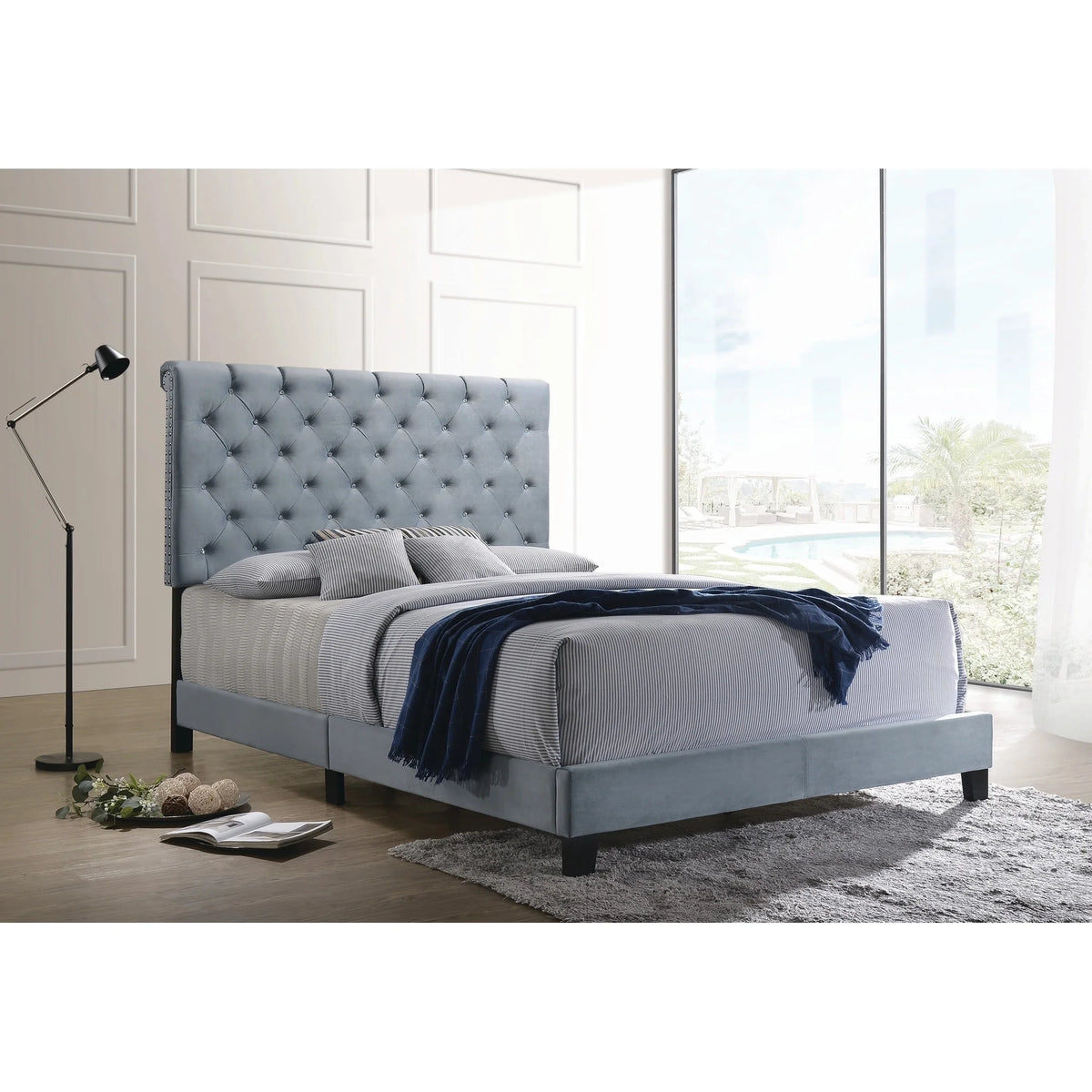 Upholstered Panel Bed Slate Blue King C272536