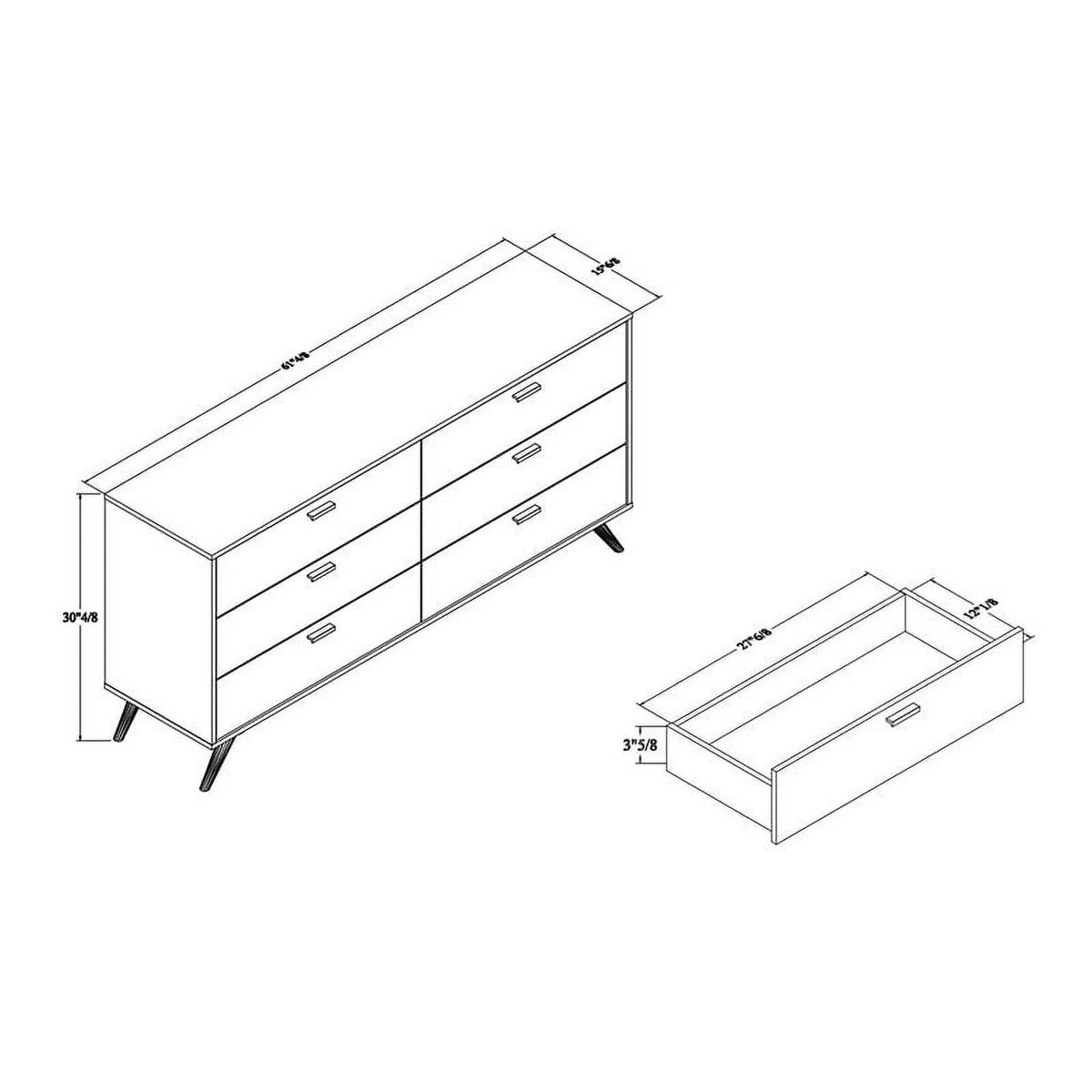 Dark Grey Gold Wood 6-Drawer Dresser S444