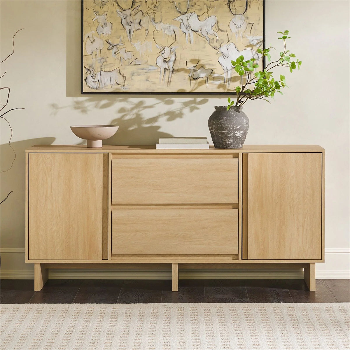 63" Coastal Oak 2-Door 2-Drawer Wood Sideboard T995