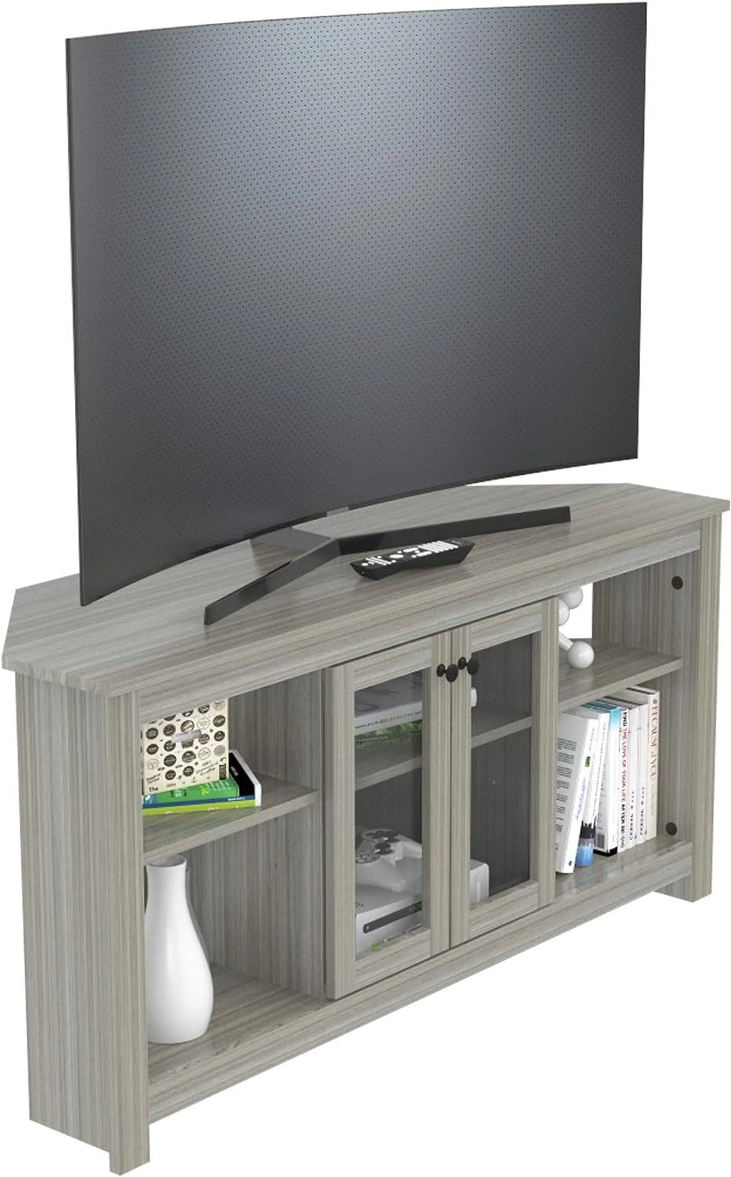 Oak Corner TV Stand with Glass Doors F682428