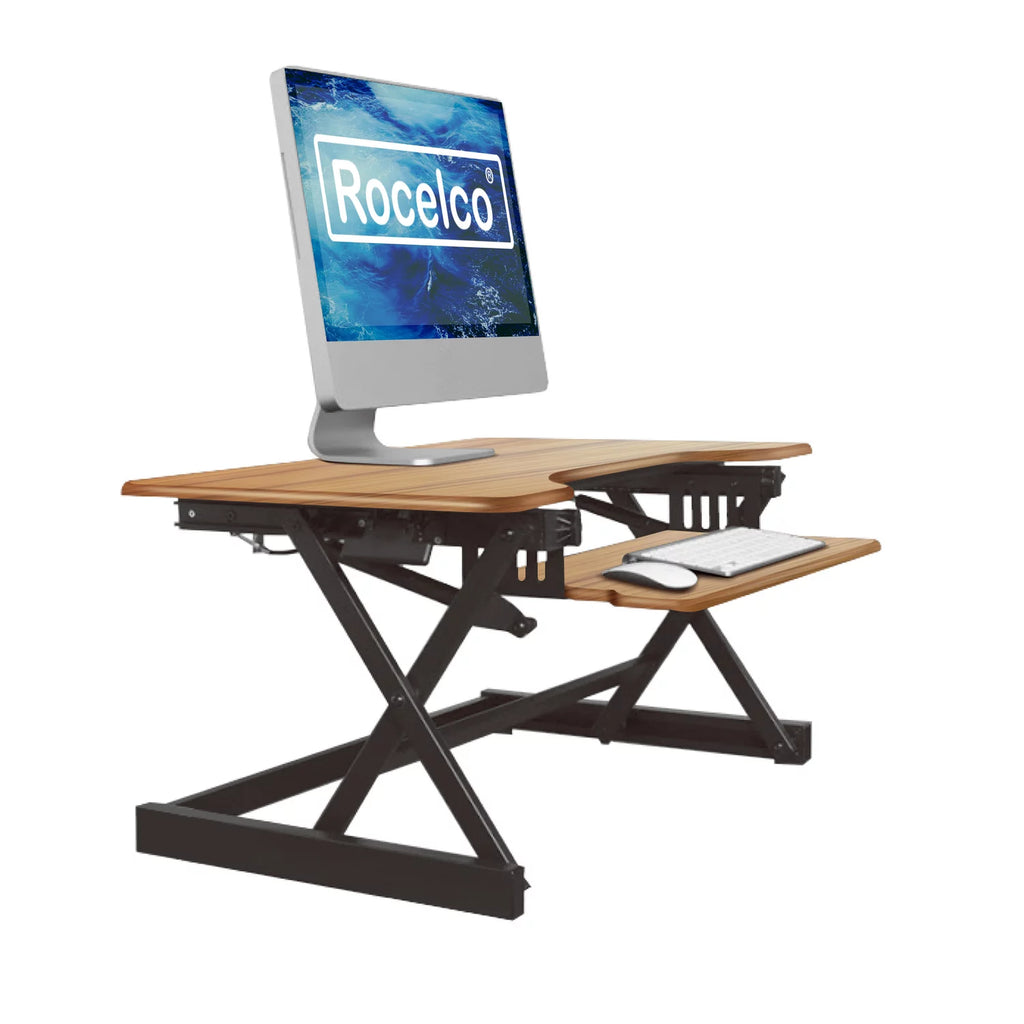 32" Height Adjustable Standing Desk Converter Teak Wood Grain L27560