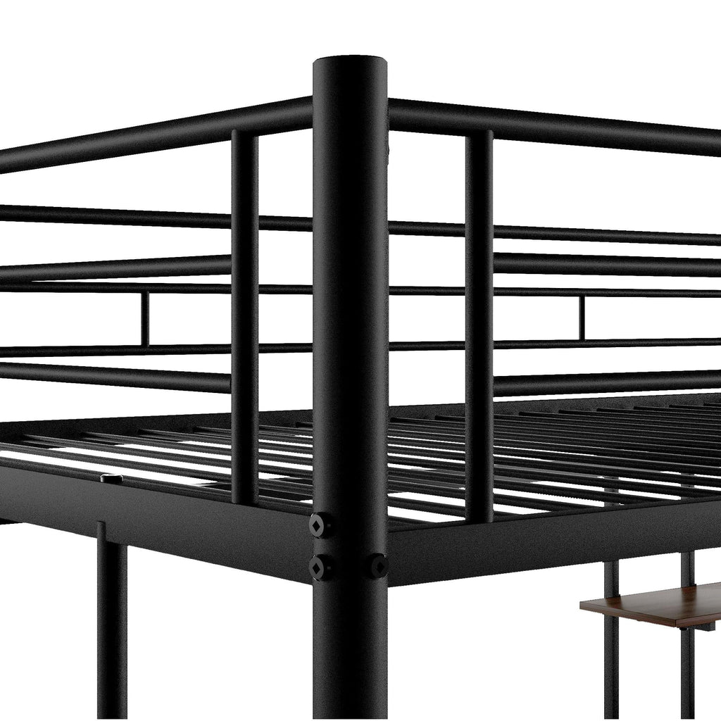 Full Size Black Metal Loft Bed with Desk and Shelves M8911