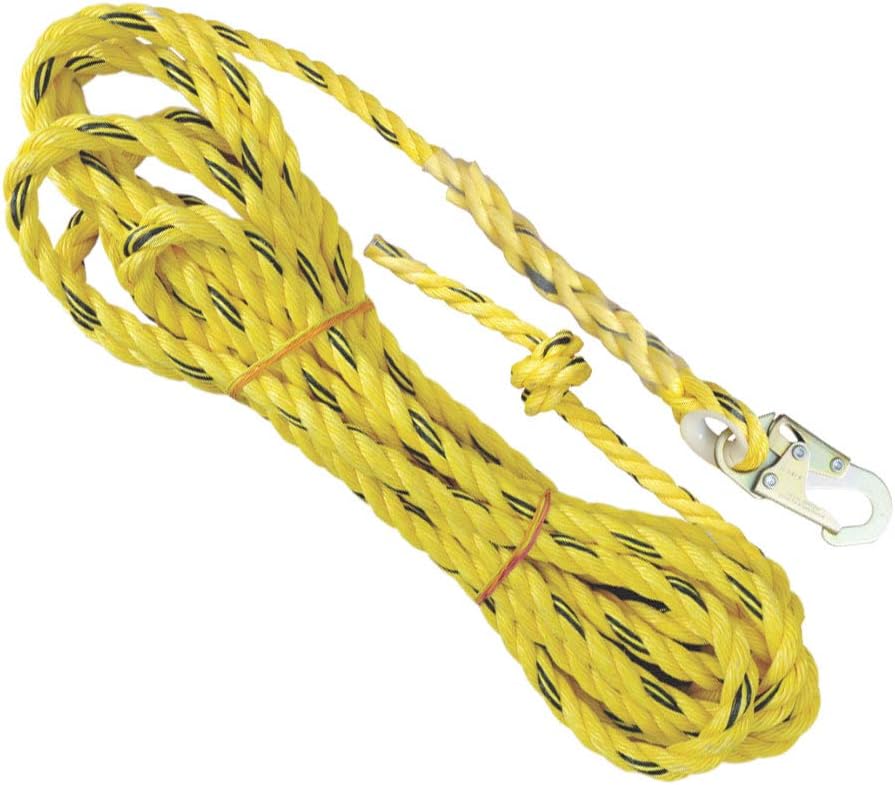 50' Vertical Rope Lifeline with Two Locking Snap Hook, 5/8 Diameter Co-Polymer Twisted Rope, Green, Pack of 2 K8932