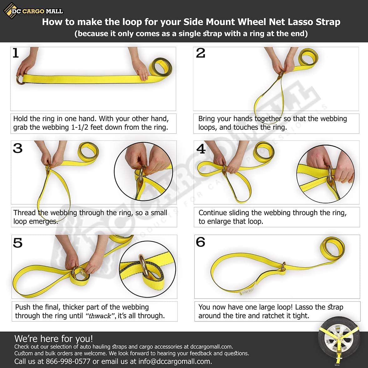 4 Pack Car Wheel Lasso Straps with Flat Hook and Ratchet C1745
