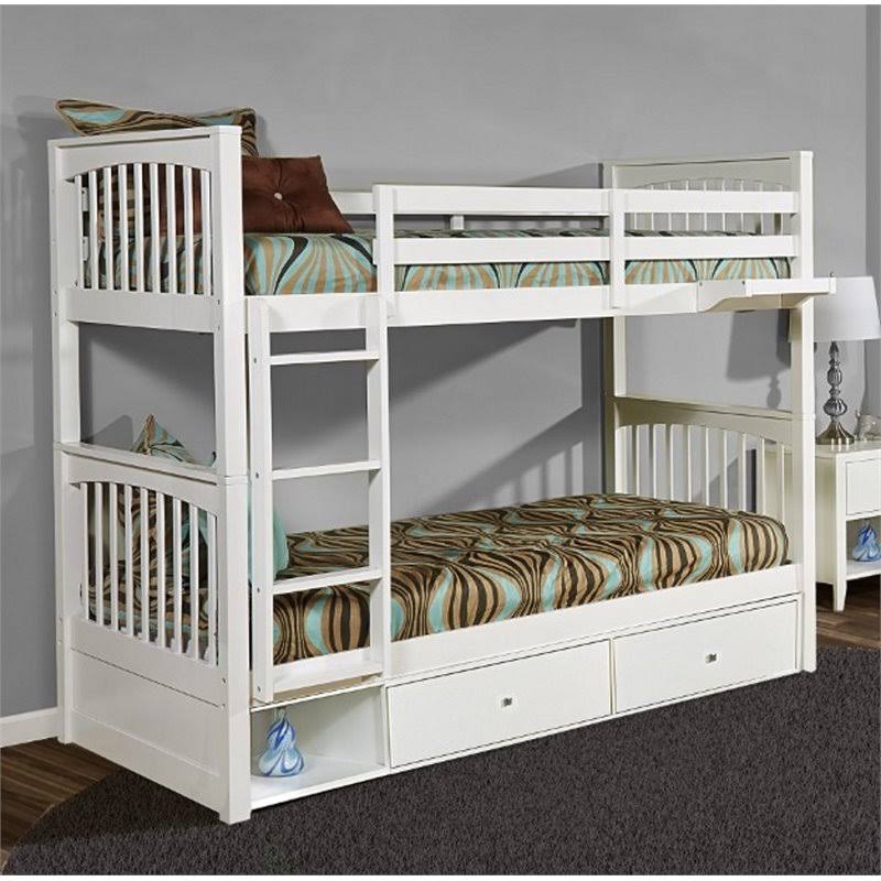 White Twin Over Twin Storage Slat Bunk Bed U5230