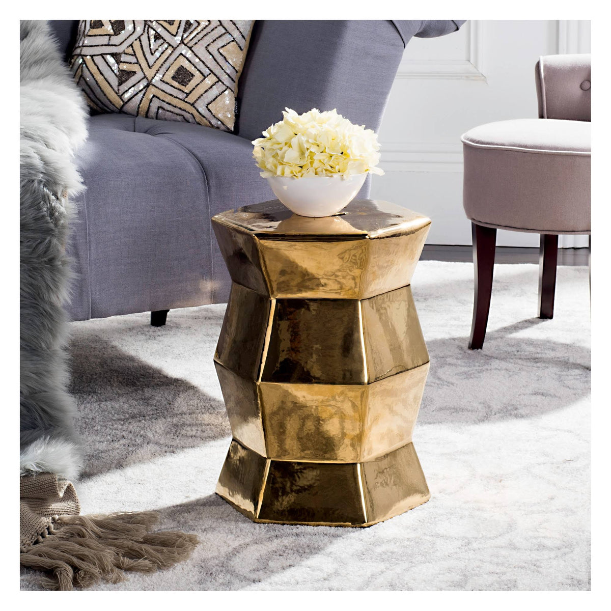 Gold Hexagon Garden Stool T702