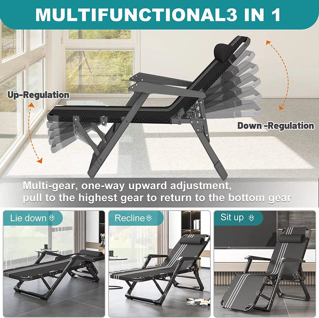 Folding Adjustable 5-Position Outdoor Chaise Lounge Chair with Headrest M104