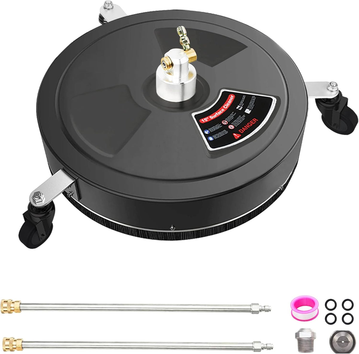 15" Stainless Steel Pressure Washer Surface Cleaner with 2 Extension Wand Attachments, 4000 PSI L223
