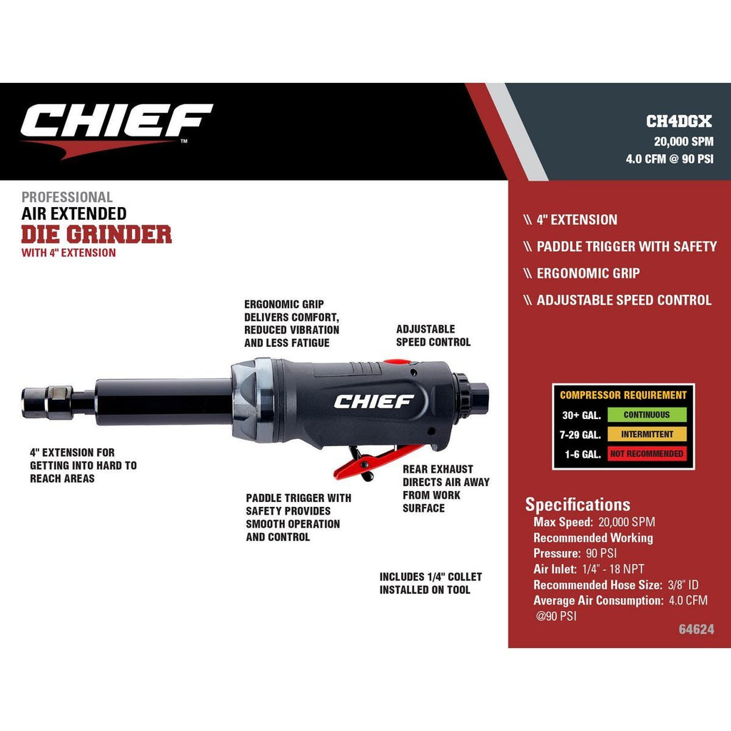 1/4 in. Extended Air Die Grinder H224983