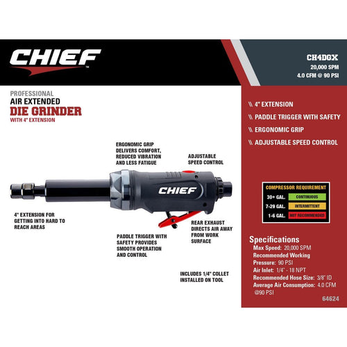 1/4 in. Extended Air Die Grinder H224983