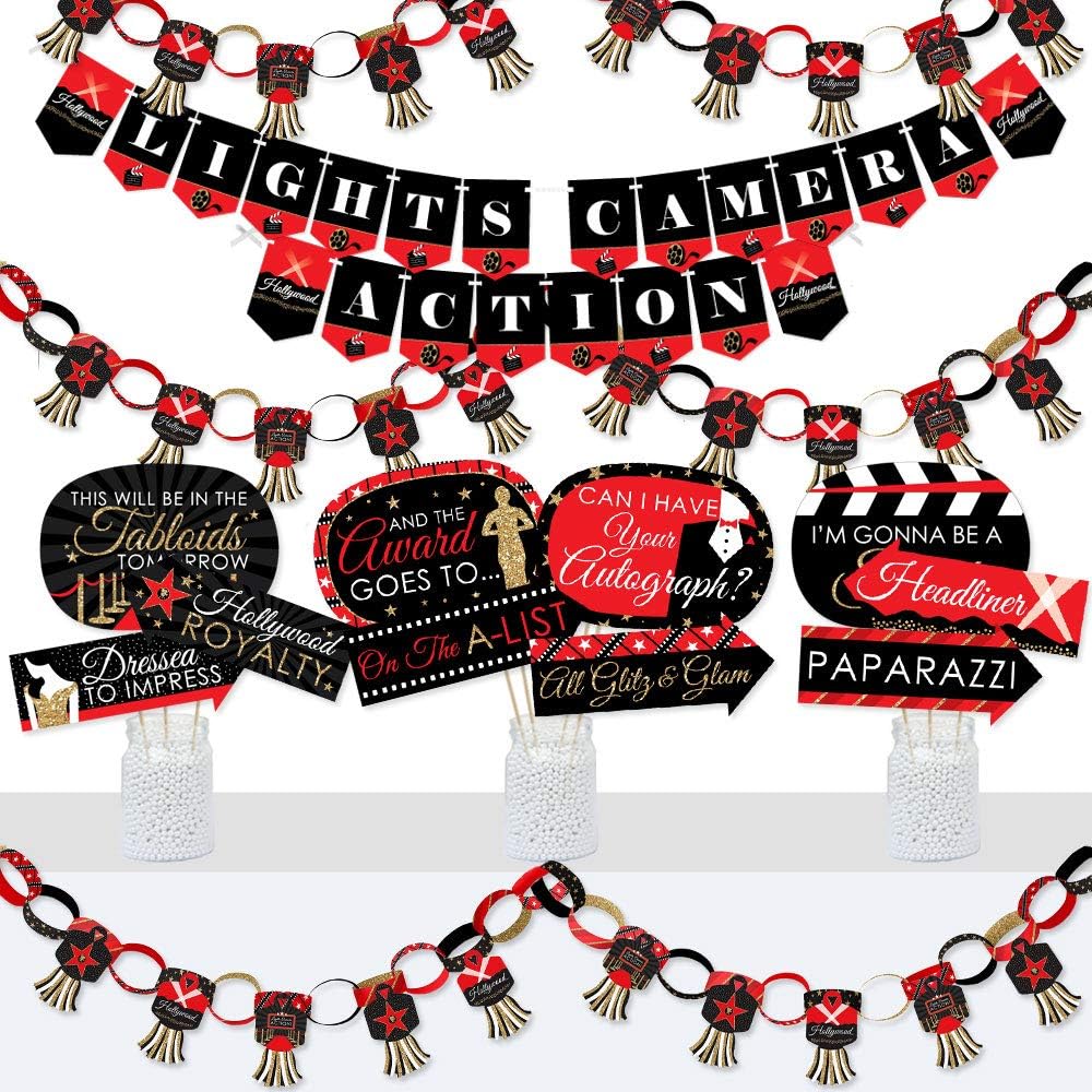 Red Carpet Hollywood Banner and Photo Booth Decorations Party Supplies Kit C94822