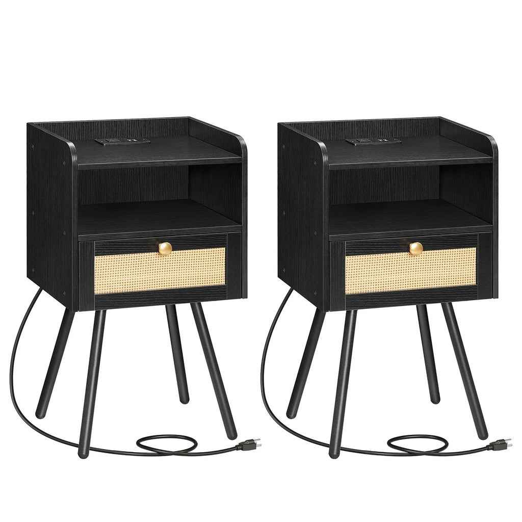 Set of 2 Black Nightstand with Flip-Down Drawer L11878