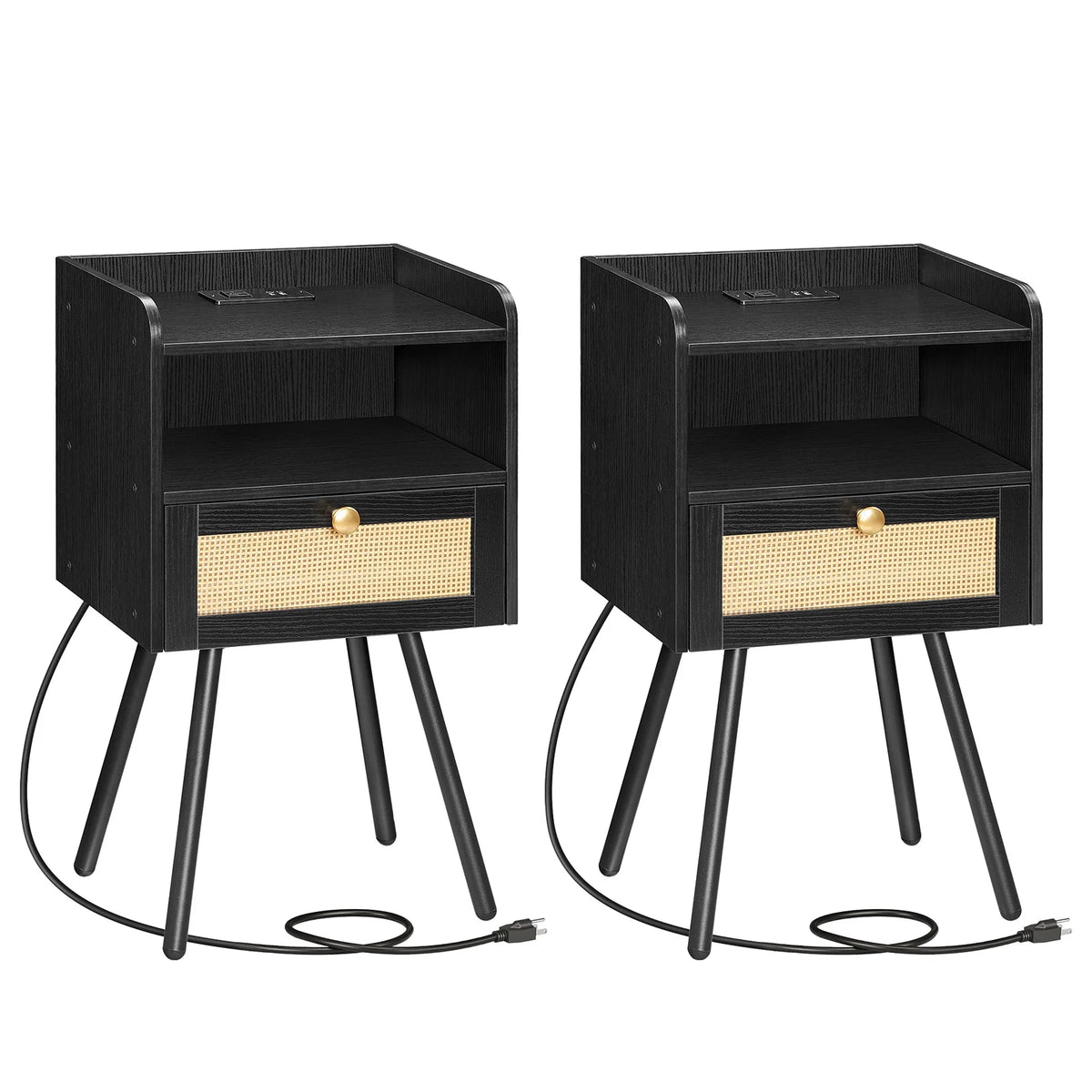 Set of 2 Black Nightstand with Flip-Down Drawer L11878
