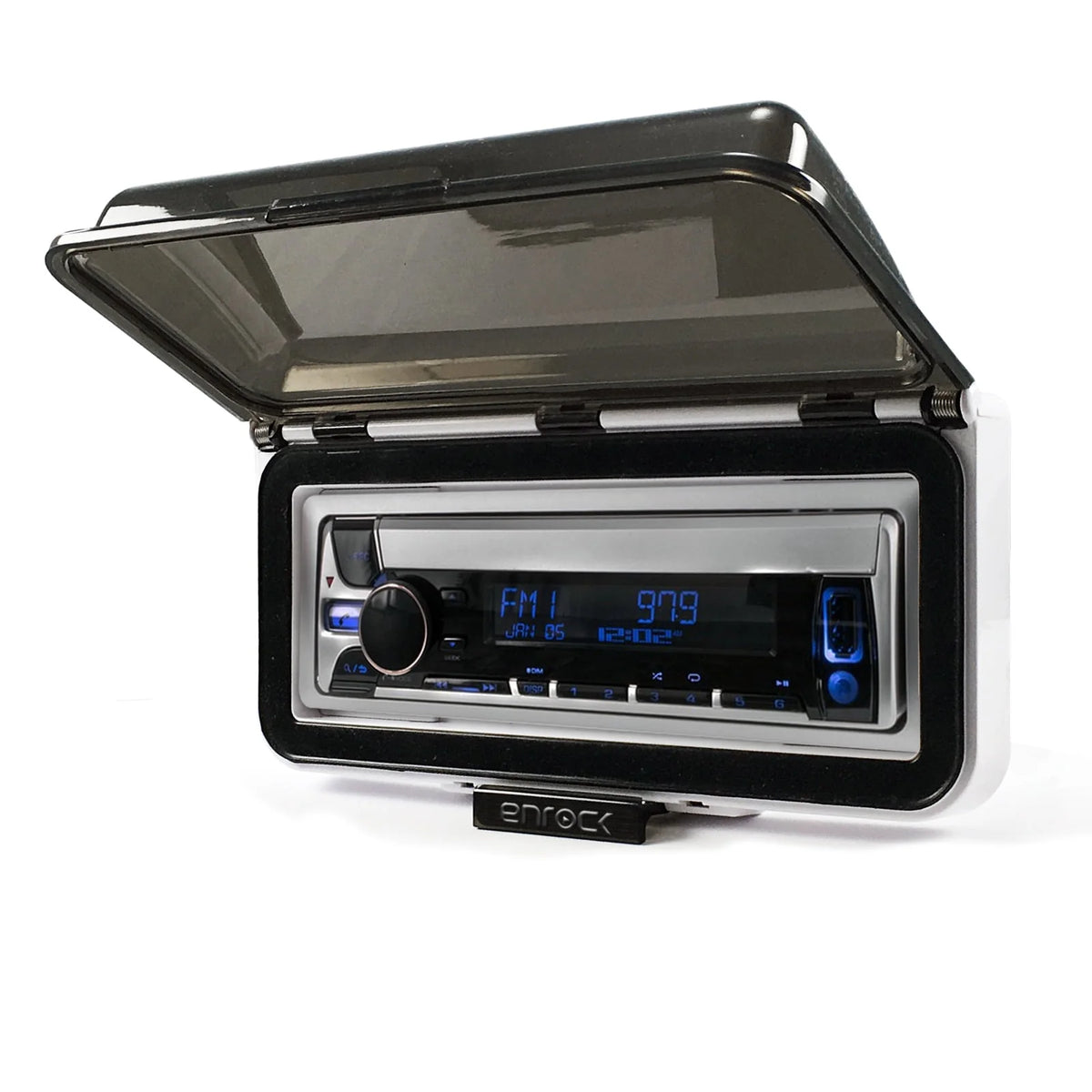 Single DIN Marine Bluetooth USB AUX LED AM/FM Radio Stereo Receiver with Dash Protector and Antenna V6981