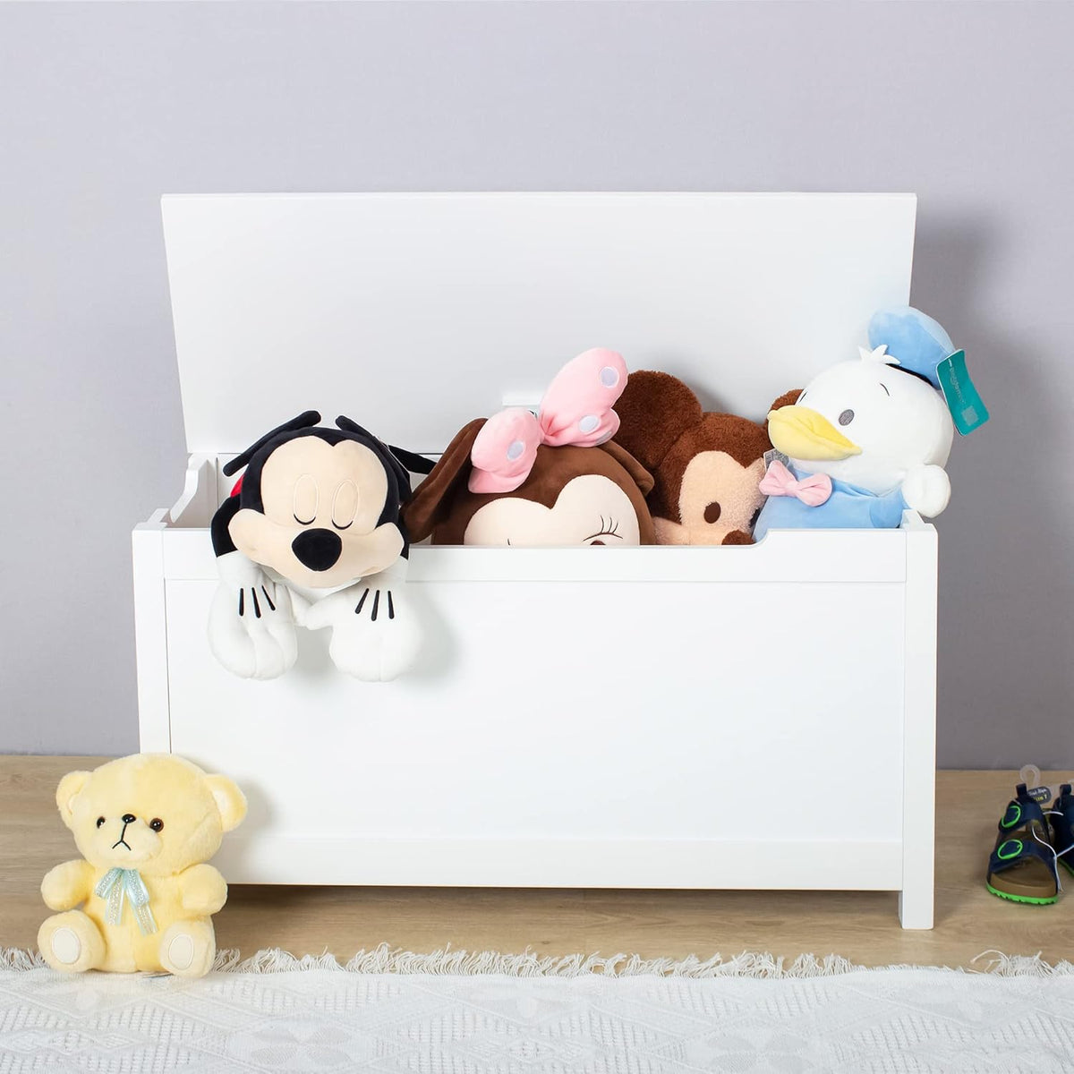 Grey Wooden Toy Box Storage Chest with Safety Hinge D763258