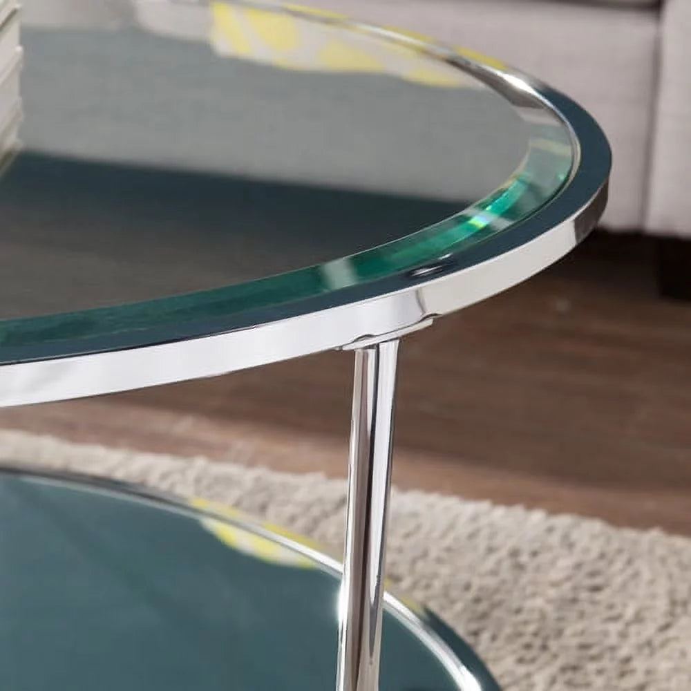 Mirrored Glass Round Coffee Table Set F74842