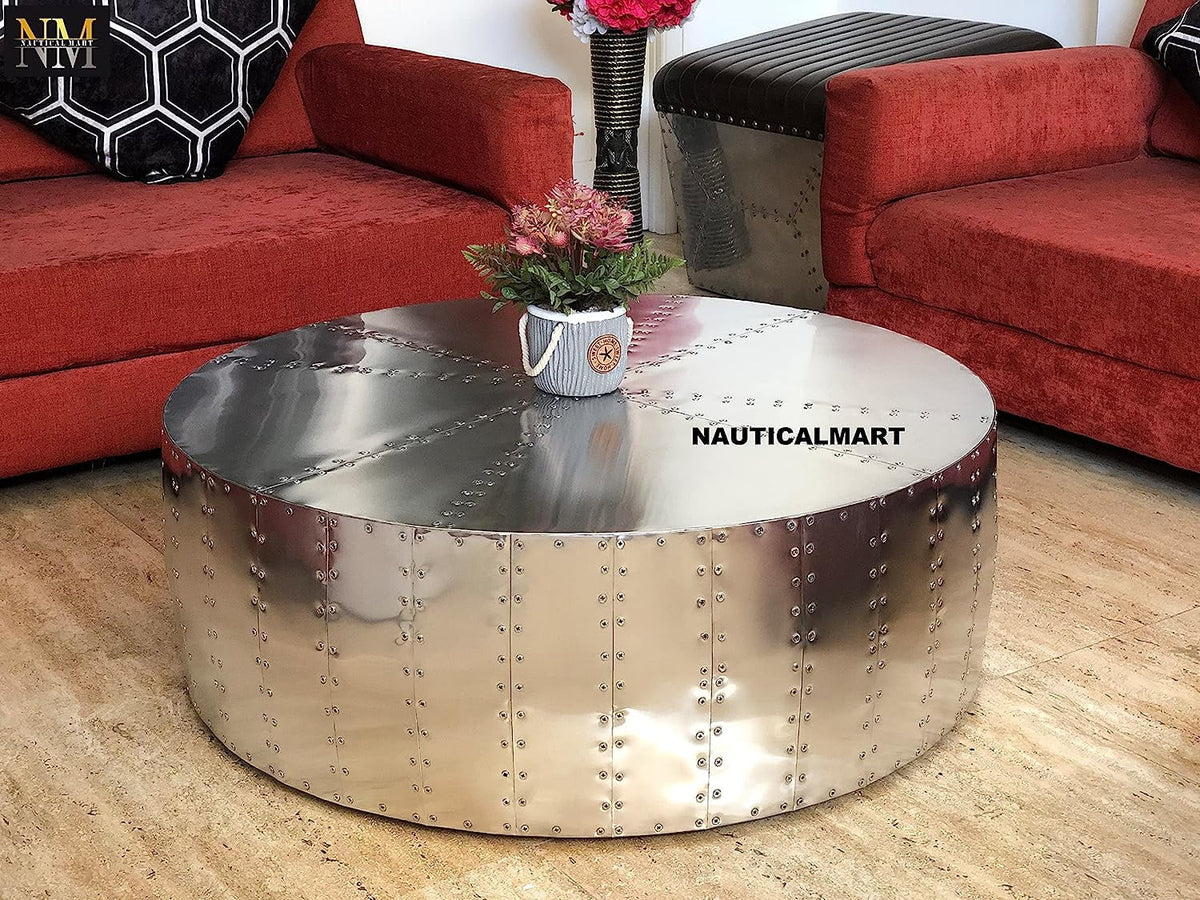 Aluminum Drum Shaped Coffee Table 36 Inches G10946