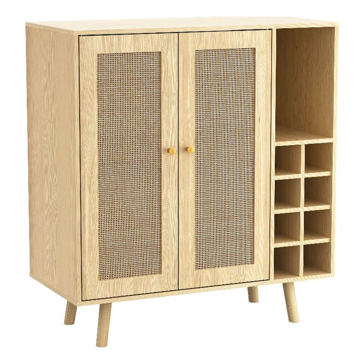 Modern Engineered Wood Bar Cabinet with Rattan Inlay in Oak D1279