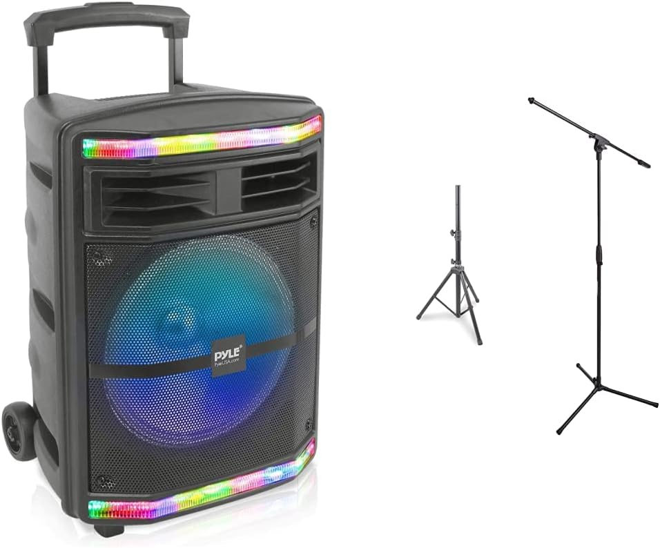 Portable Bluetooth PA Speaker System with Rechargeable Battery and Rolling Wheels G33386
