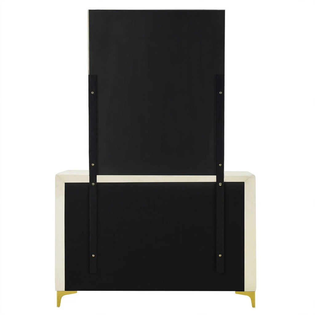 Velvet 6 Drawer Dresser with Mirror and Gold Legs in Cream G47266