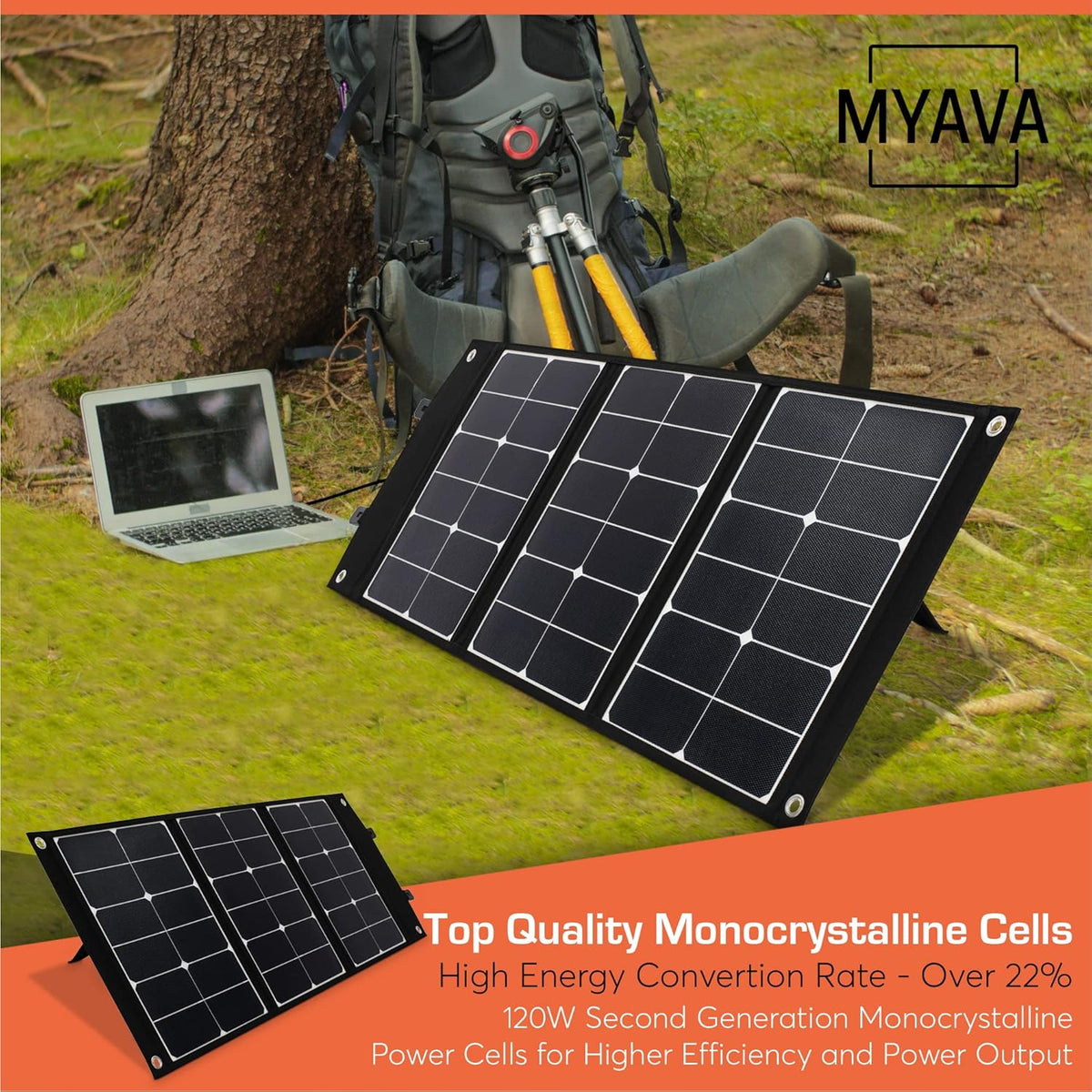 120W Monocrystalline Foldable Solar Panel with USB Ports, 18V DC Output N83617