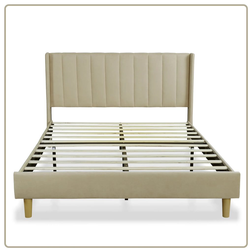Full Low Profile Upholstered Platform Bed Dark-Grey Velvet P268