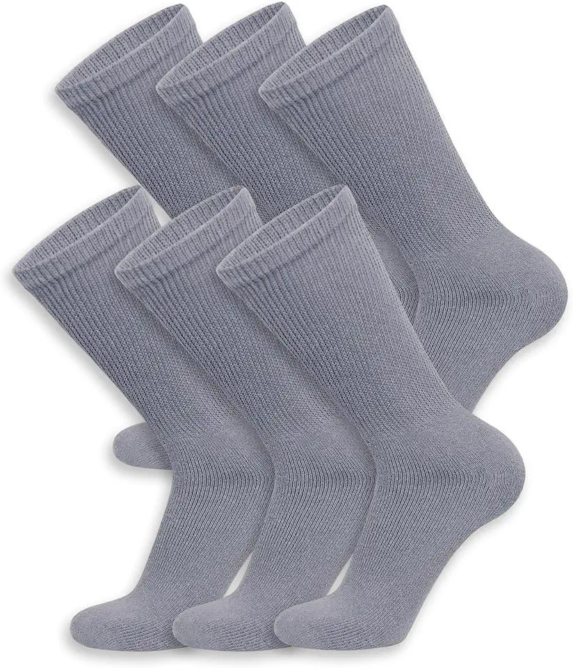 6 Pairs Cotton Diabetic Crew Socks Gray R783077