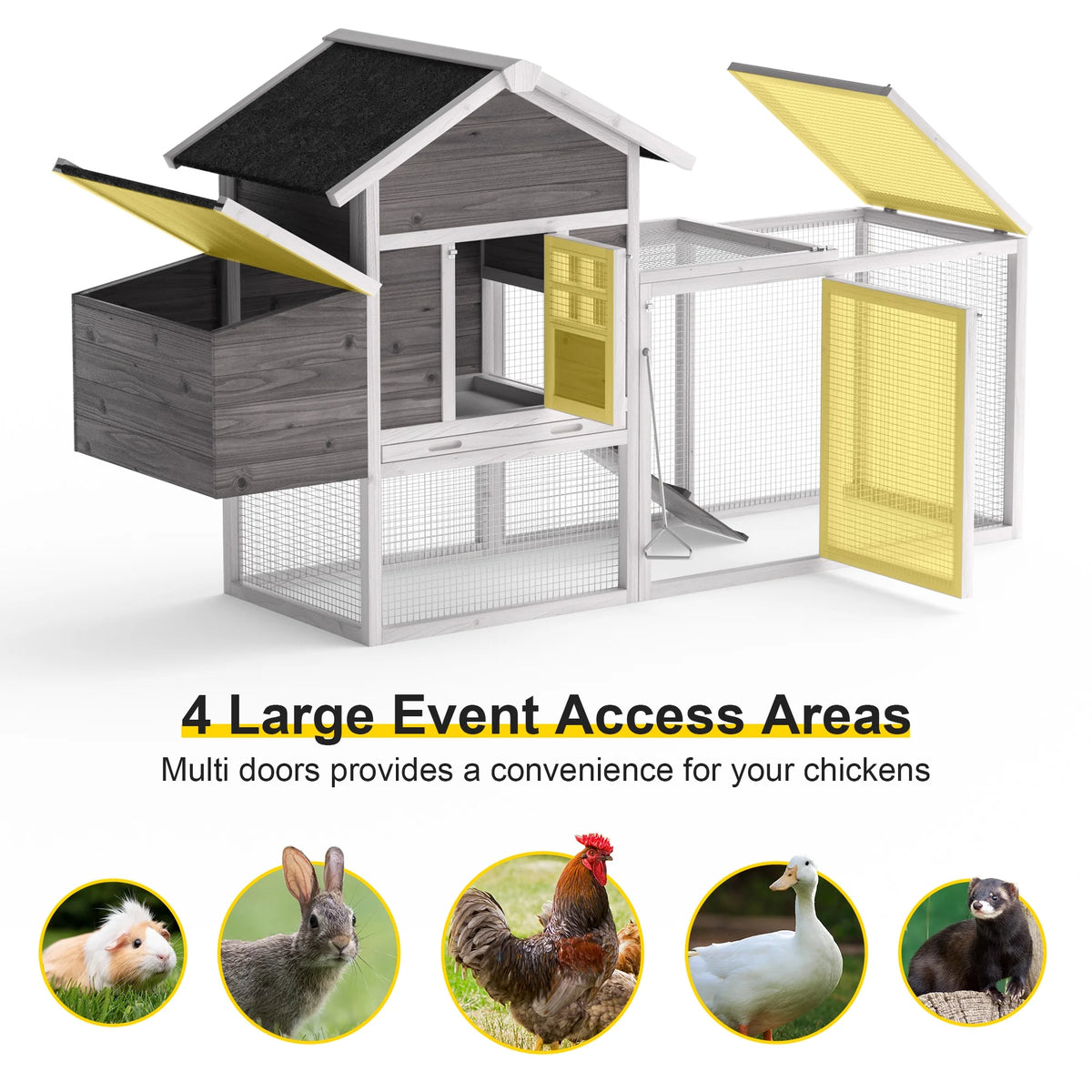 80" 2 Tier Wooden Chicken Coop with Pull Out Tray & Ramp J91726
